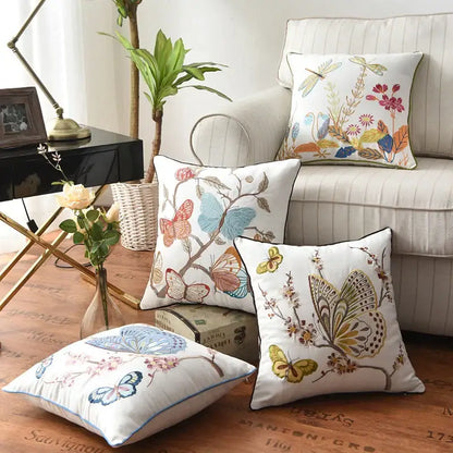 Butterfly floral cotton pillow cover bedroom embroidered decor