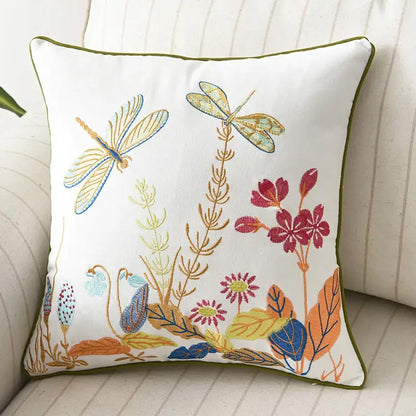 Butterfly floral cotton pillow cover bedroom embroidered decor