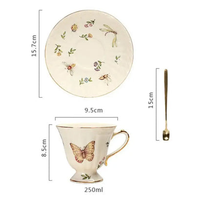 Butterfly gold ceramic cup and saucer set dining room porcelain tea set