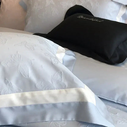 Butterfly jacquard bedding set – light blue & white bedroom duvet cover