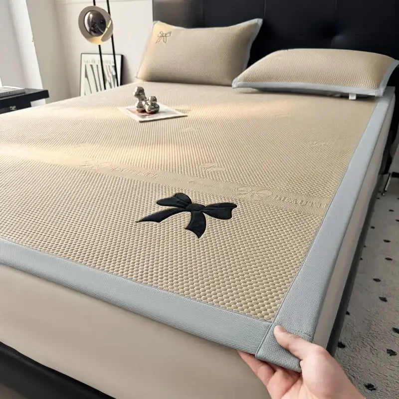 Butterfly knot jacquard light green cool mat bedroom cushion set