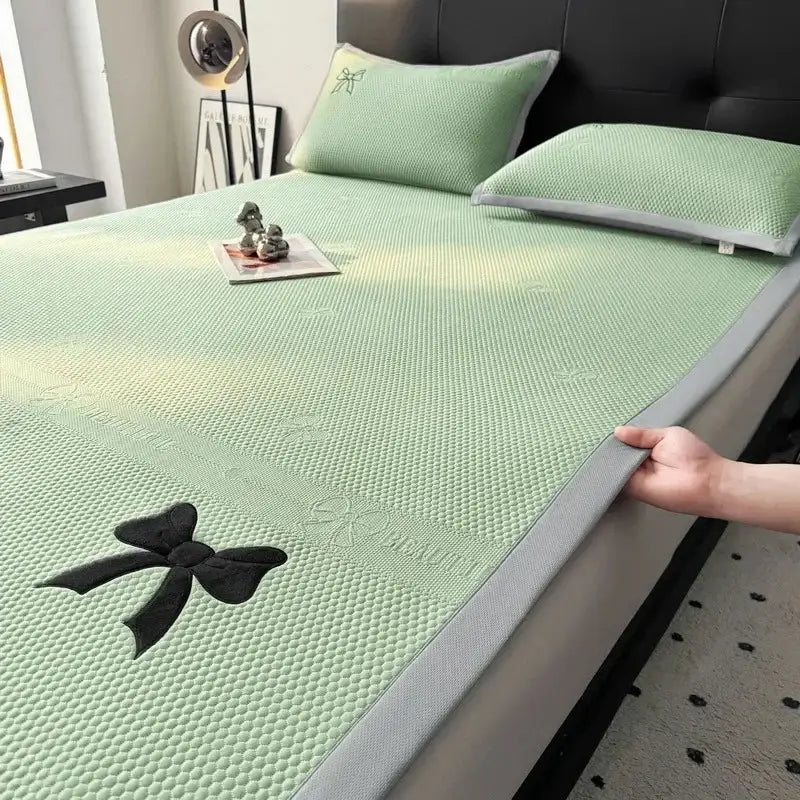 Butterfly knot jacquard light green cool mat bedroom cushion set