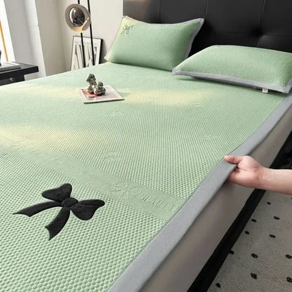 Butterfly knot jacquard light green cool mat bedroom cushion set