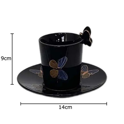 Butterfly pattern ceramic cup and saucer set cream & black dining room