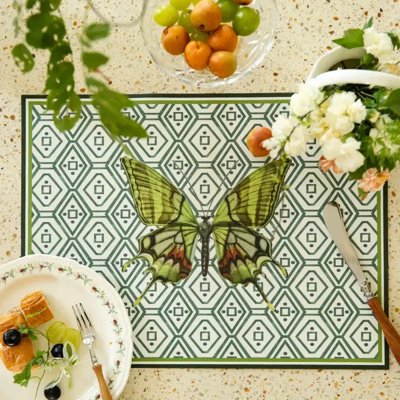 Butterfly print throw pillow green & off-white living room decor