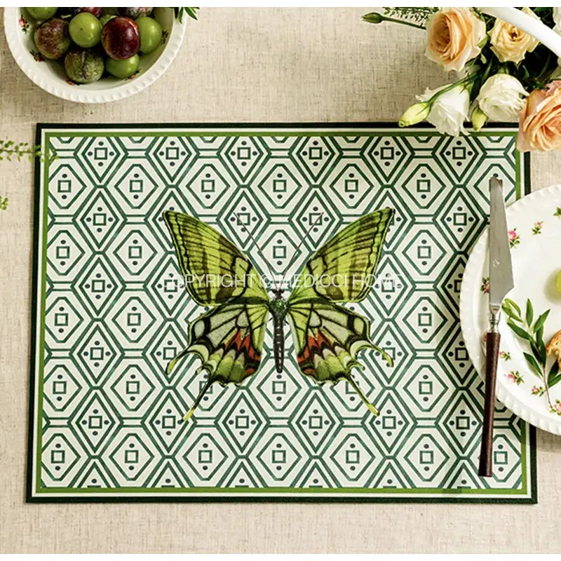 Butterfly print throw pillow green & off-white living room decor