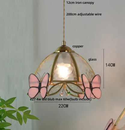 Butterfly tiffany glass pendant light dining room blue & green shade