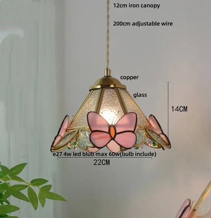 Butterfly tiffany glass pendant light dining room blue & green shade