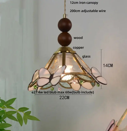Butterfly tiffany glass pendant light dining room blue & green shade