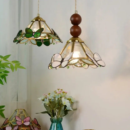 Butterfly tiffany glass pendant light dining room blue & green shade