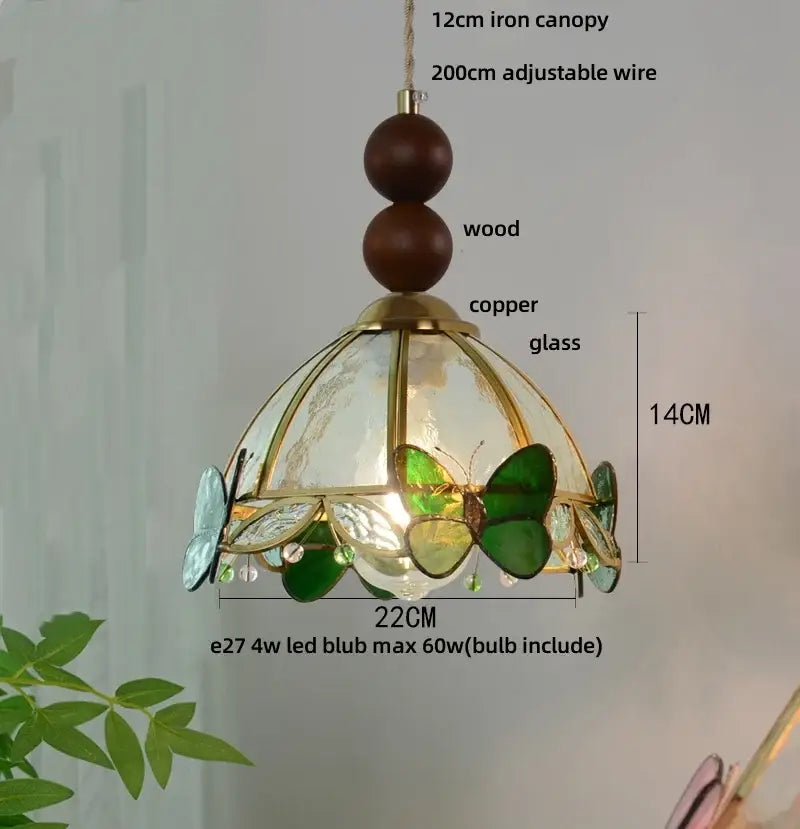 Butterfly tiffany glass pendant light dining room blue & green shade