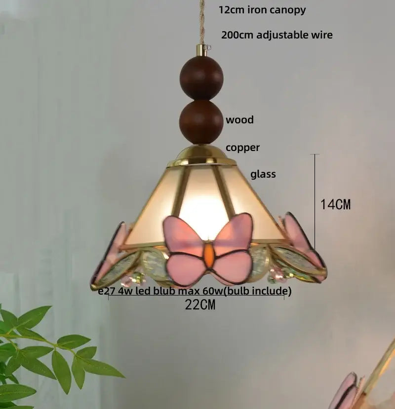 Butterfly tiffany glass pendant light dining room blue & green shade