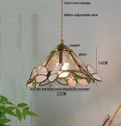 Butterfly tiffany glass pendant light dining room blue & green shade