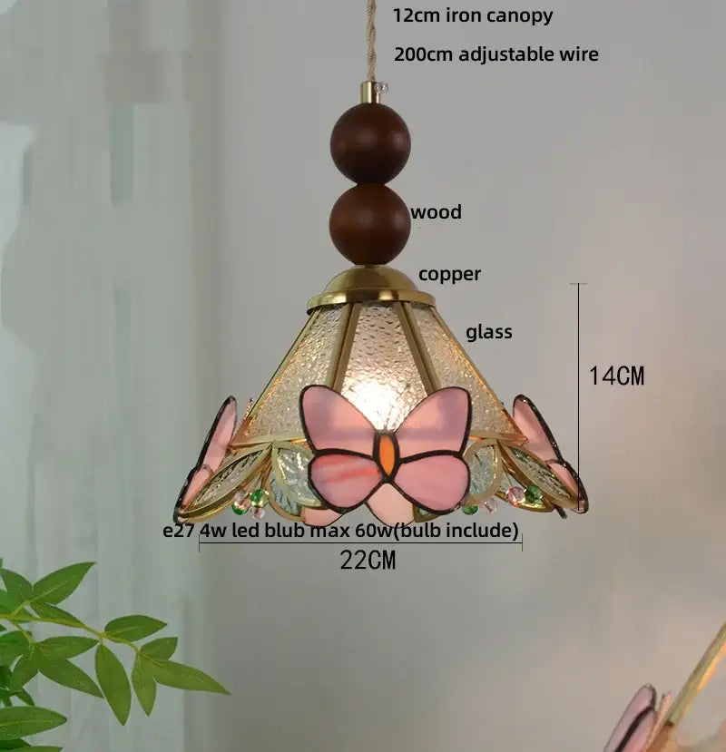 Butterfly tiffany glass pendant light dining room blue & green shade