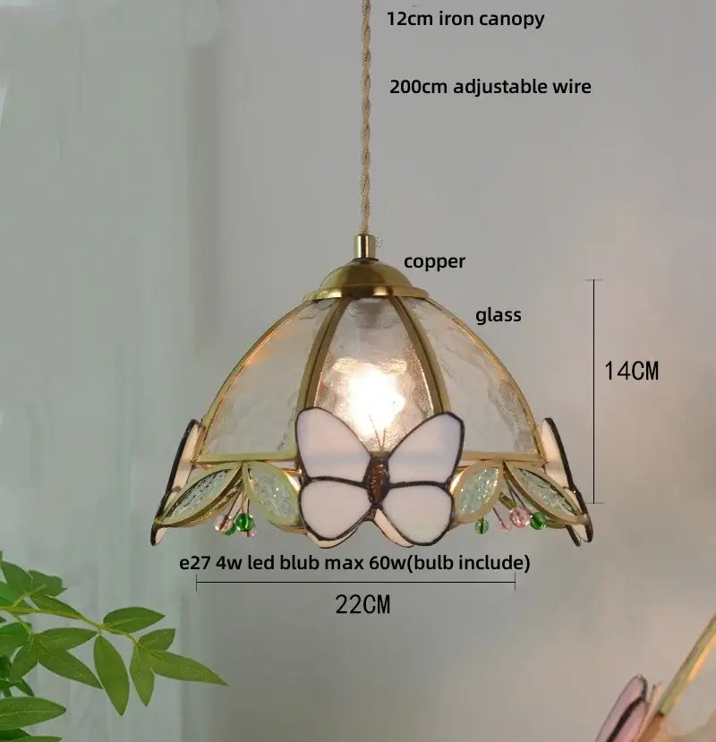Butterfly tiffany glass pendant light dining room blue & green shade