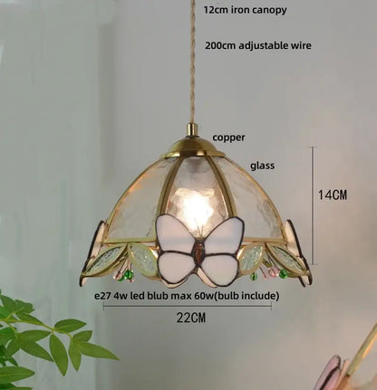 Butterfly tiffany glass pendant light dining room blue & green shade