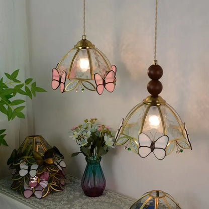 Butterfly tiffany glass pendant light dining room blue & green shade