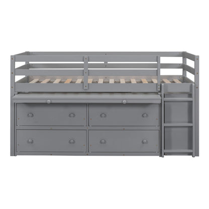 Loft Bed With Retractable Writing Desk And 4 Drawers, With Lateral Portable Desk And Shelves
