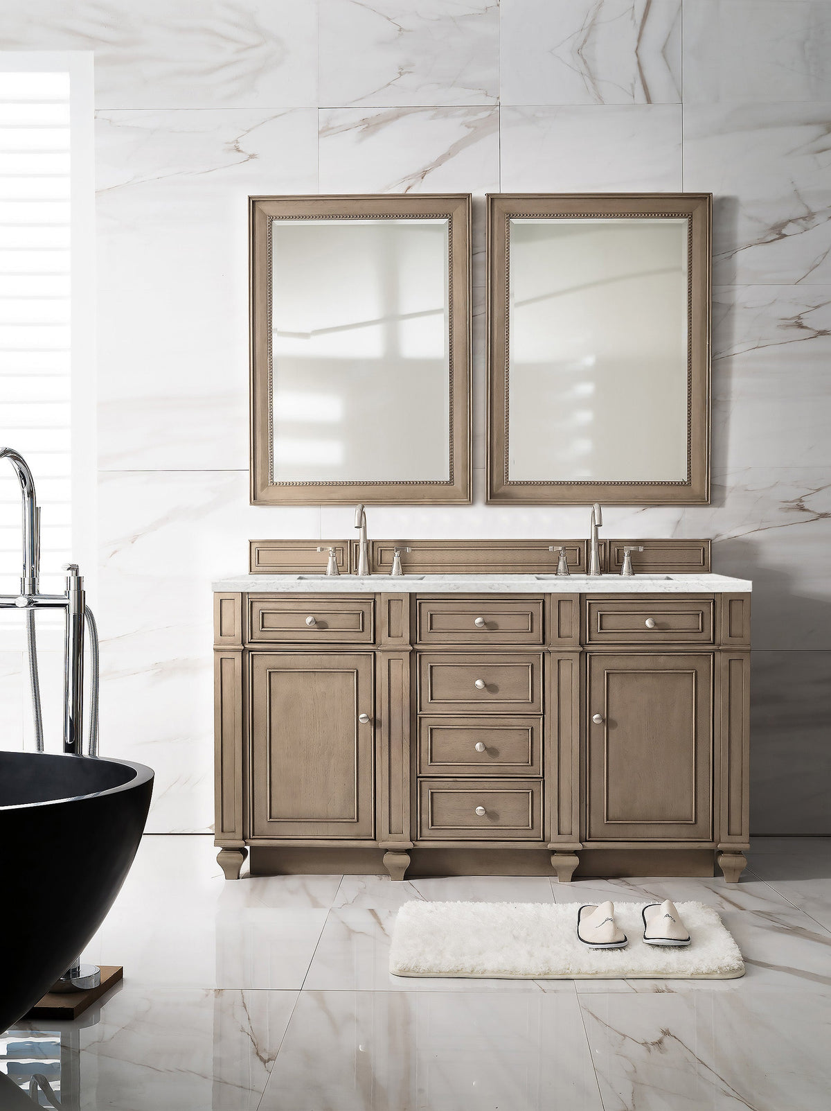 James Martin Bristol 60" Double Bathroom Vanity, Whitewashed Walnut