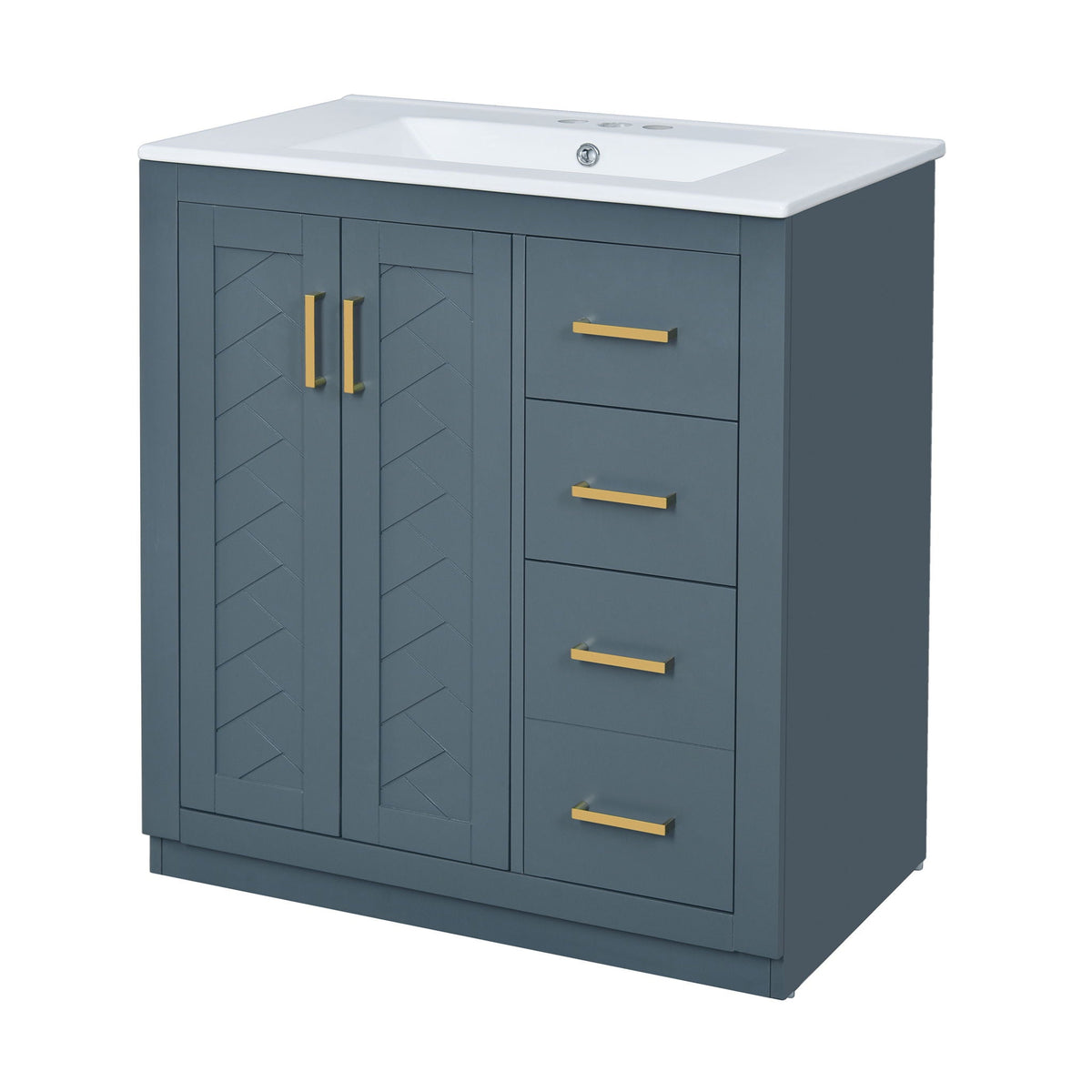 Bathroom Vanity With Sink, Storage Cabinet, Freestanding Set With 3 Drawers & Soft Closing Doors