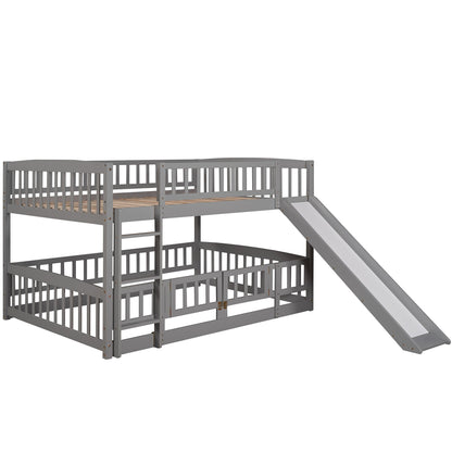Low Bunk Bed With Slide, Fence And Ladder