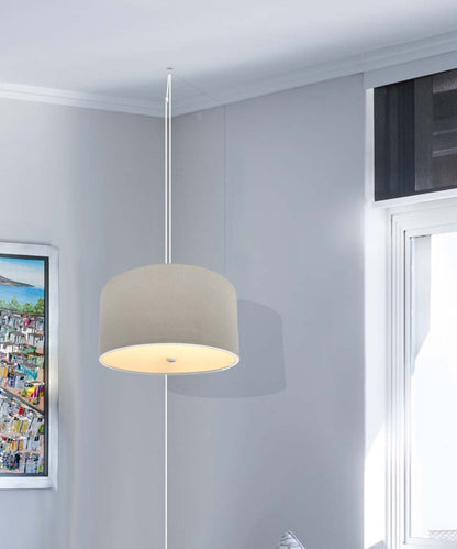 2 Light Swag Plug-In Pendant 16"w Light Oatmeal Linen Drum with Diffuser, White Cord