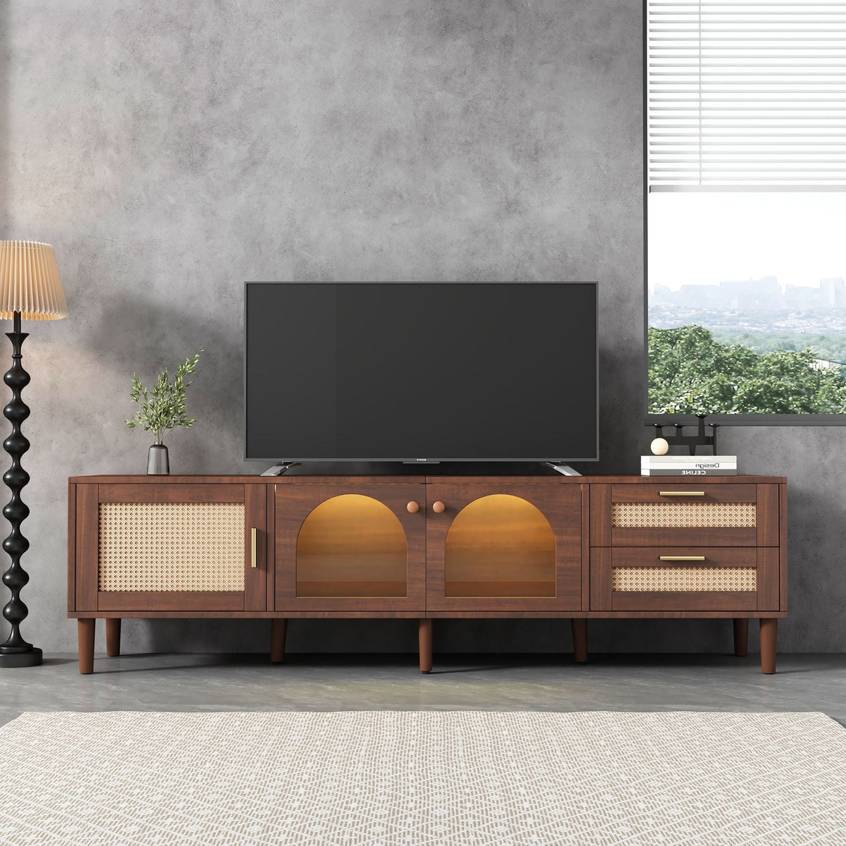 TV Stand With App-Controlled LED Lights, 2 Drawers & Door Storage