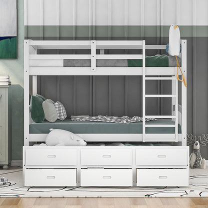 Bunk Bed With Trundle And Drawers, Arched Headboard And Footboard