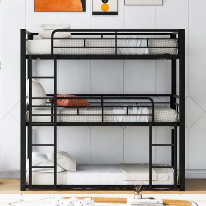 Triple Bunk Bed With Sturdy Construction And Space Saving Design