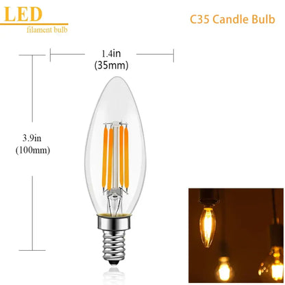 C35 led dimmable glass candle bulbs 6-pack for dining room chandeliers