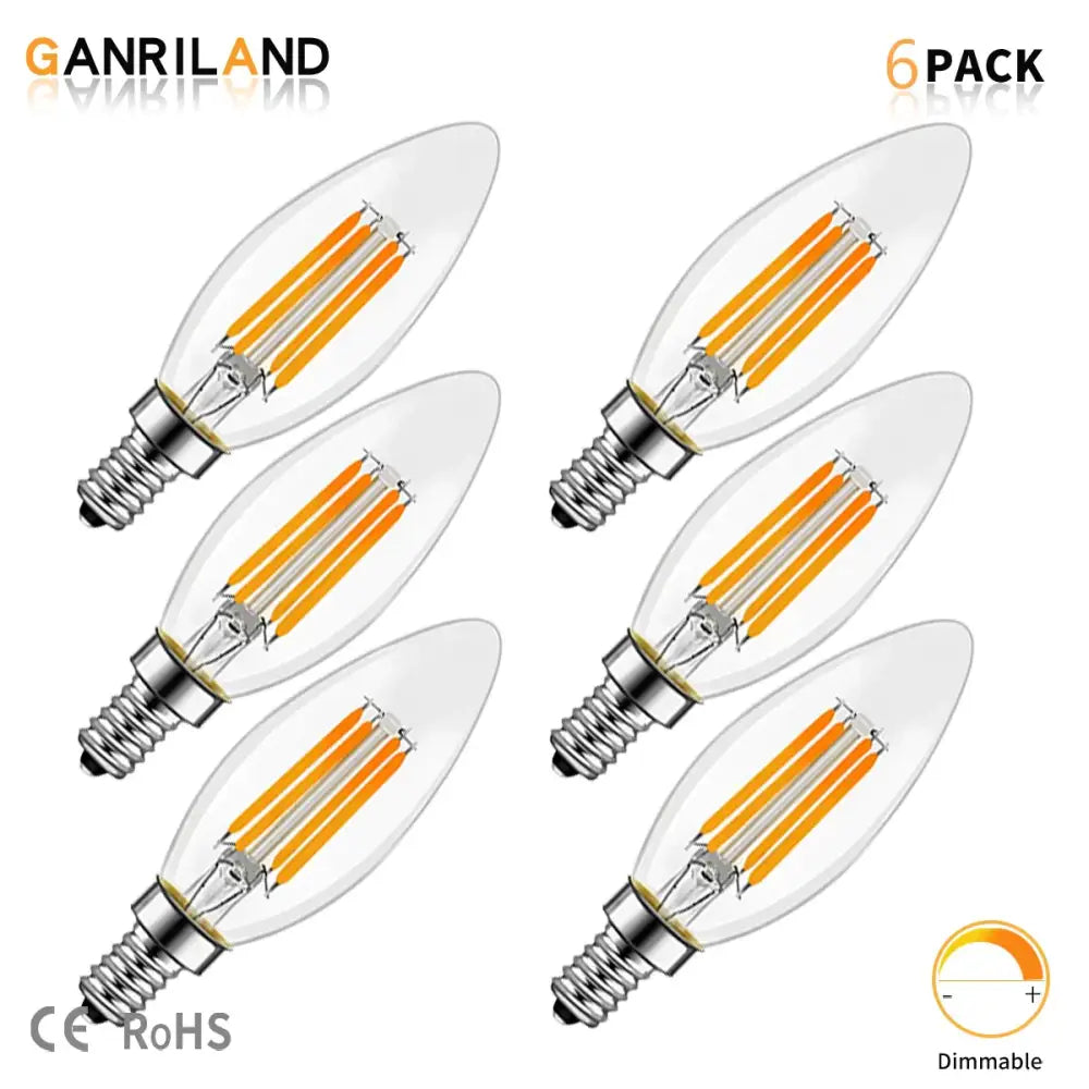 C35 led dimmable glass candle bulbs 6-pack for dining room chandeliers