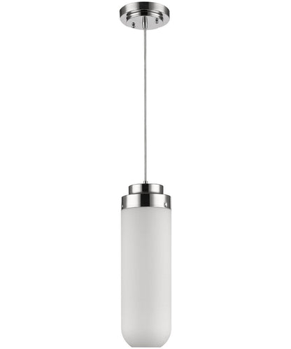 6"W Solar 1-Light Polished Nickel Pendant With Frosted Glass Shade