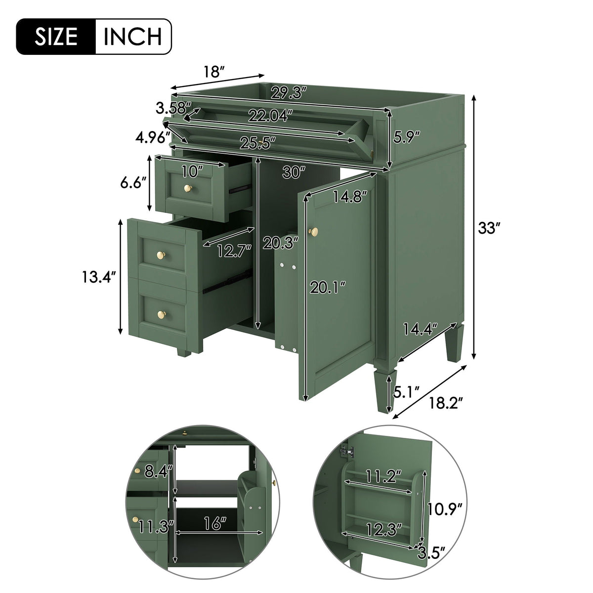 Bathroom Vanity With 2 Drawers And Tip-Out Drawer, Storage Cabinet