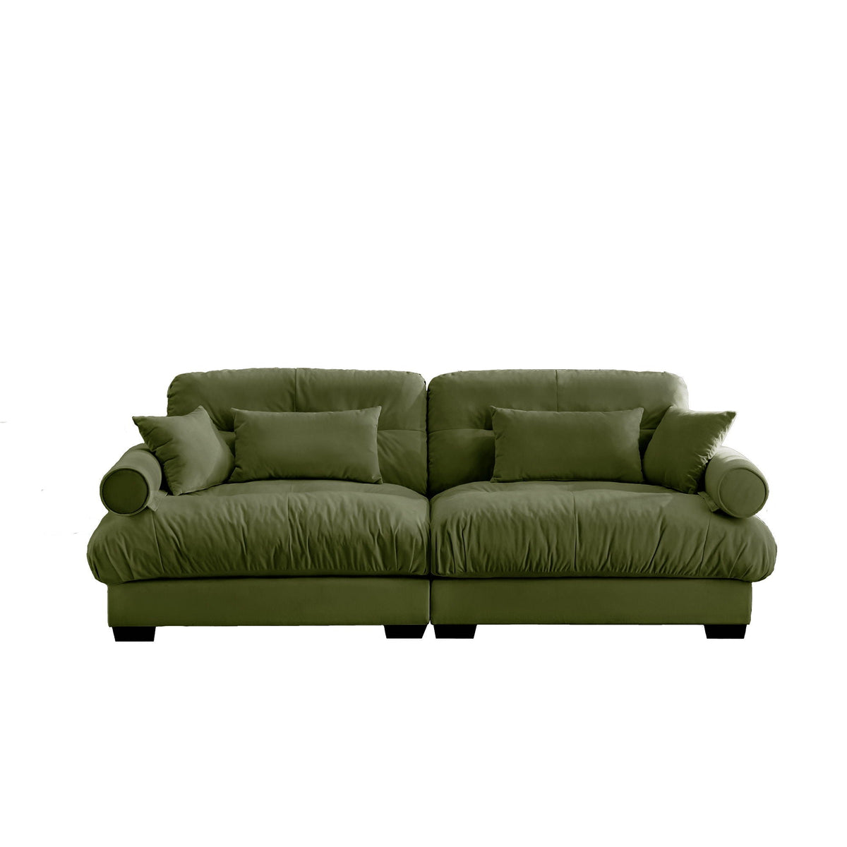 Modern Sofa With Bolstered Armrests And Pillows