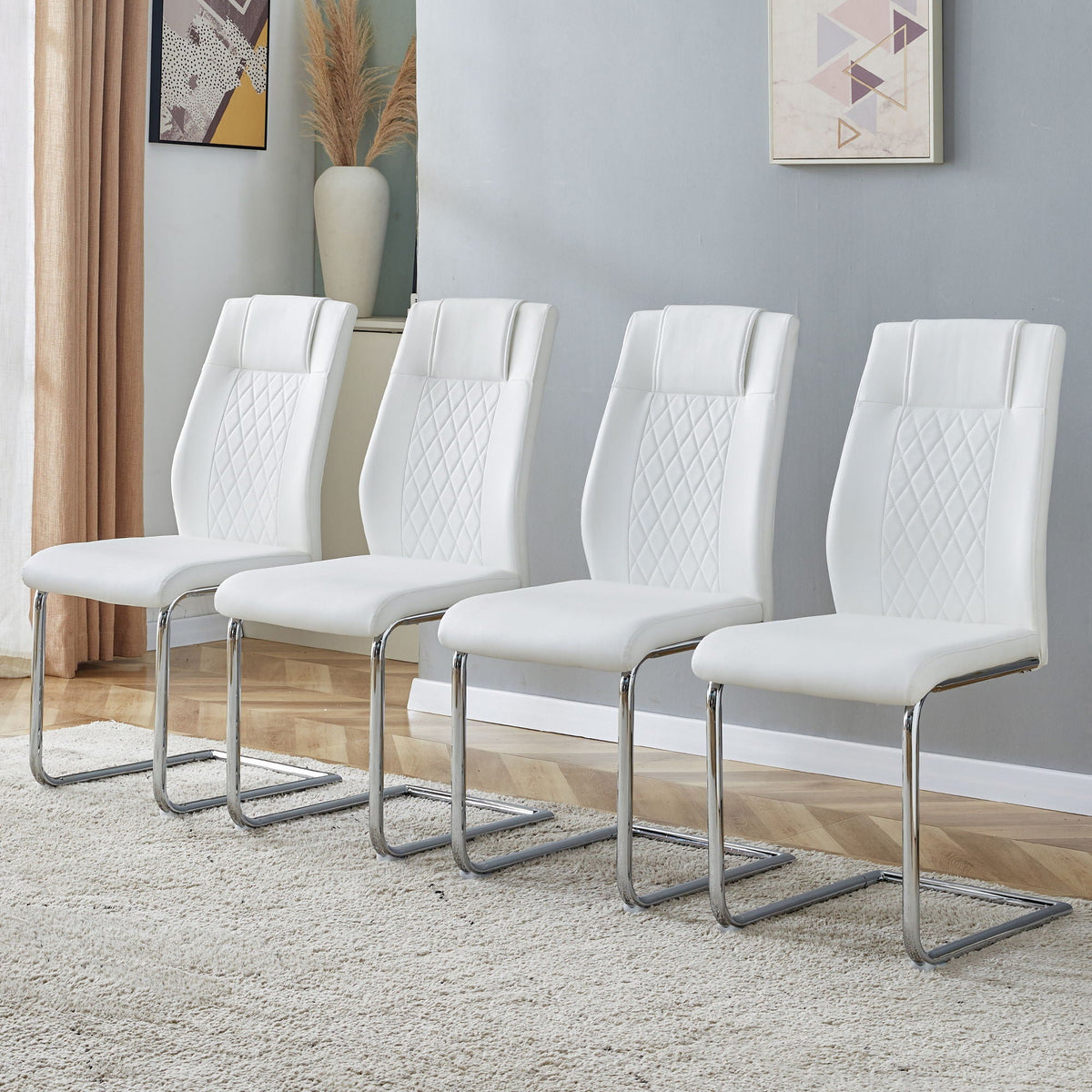 Modern Dining Chairs With Padded Seat, Metal Legs