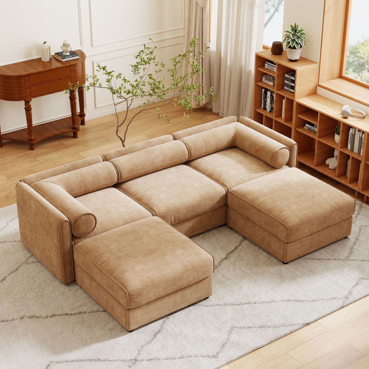 Contemporary Elegant Sofa With Storage And Ottoman