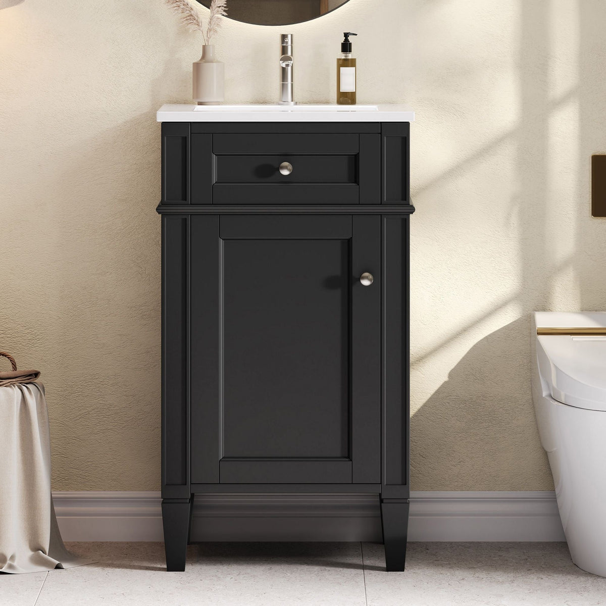 French Style Bathroom Vanity With Sink, Soft-Closing Door, Adjustable Shelf, Rectangular Design