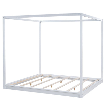 Wood Canopy Platform Bed With Support Legs And Airflow Slats