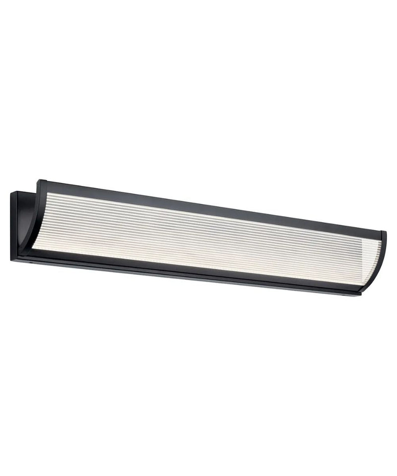 Roone 34"W 1-Light LED Vanity Bath Light Matte Black Finish, Clear Ribbed Shade by Kichler