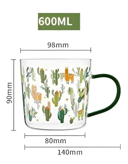 Cactus glass tea milk cups with llama pattern kitchen glassware