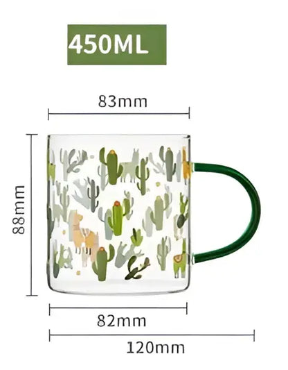 Cactus glass tea milk cups with llama pattern kitchen glassware