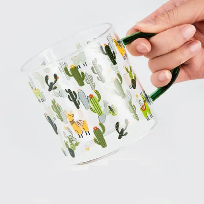 Cactus glass tea milk cups with llama pattern kitchen glassware