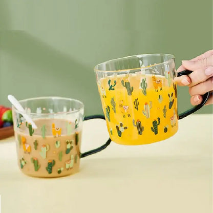 Cactus glass tea milk cups with llama pattern kitchen glassware