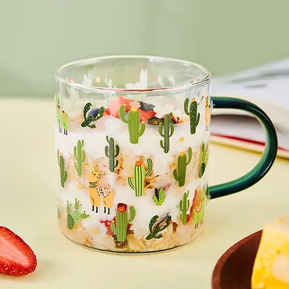 Cactus glass tea milk cups with llama pattern kitchen glassware
