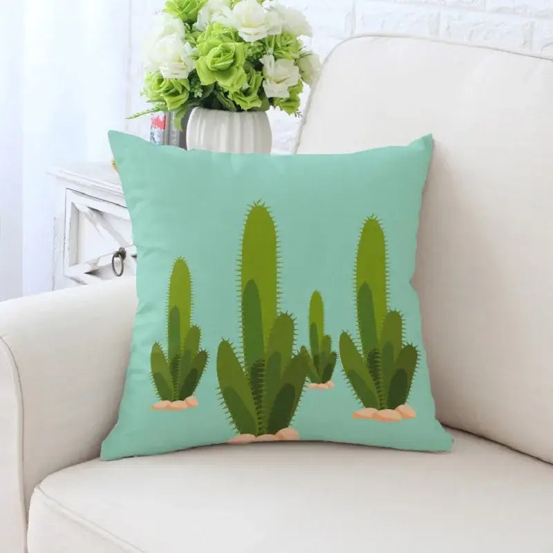 Cactus hand painting decorative pillowcase for living room sofa
