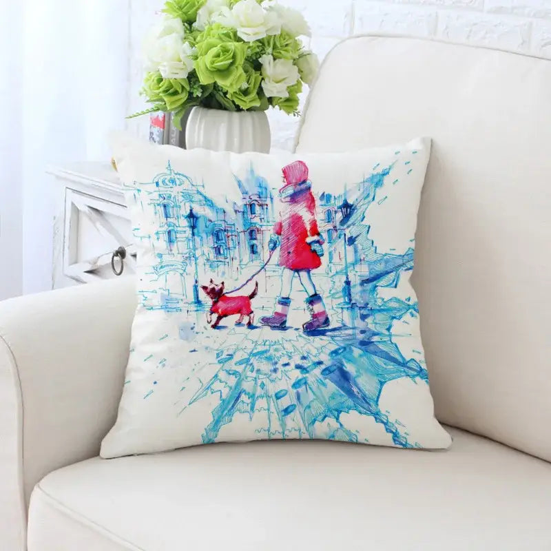 Cactus hand painting decorative pillowcase for living room sofa