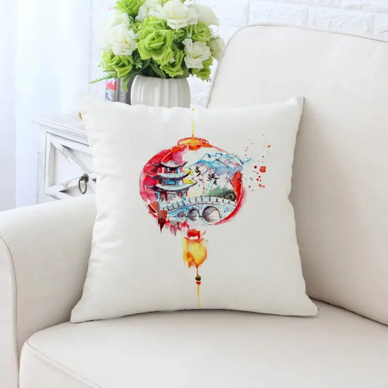 Cactus hand painting decorative pillowcase for living room sofa