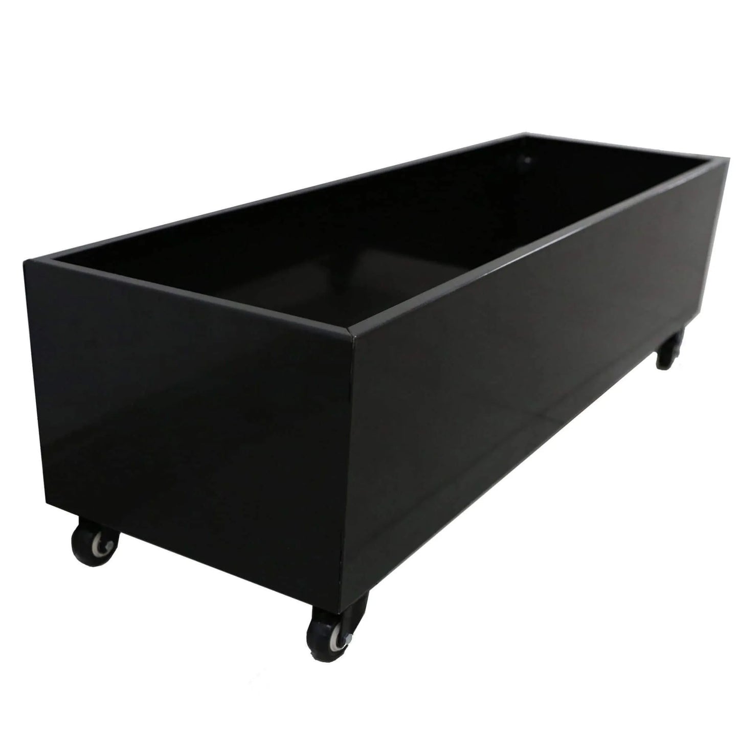 Black Metal Planter Medium with Wheels – For Artificial Boxwood Hedges