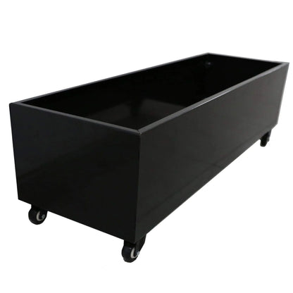 Black Metal Planter Medium with Wheels – For Artificial Boxwood Hedges