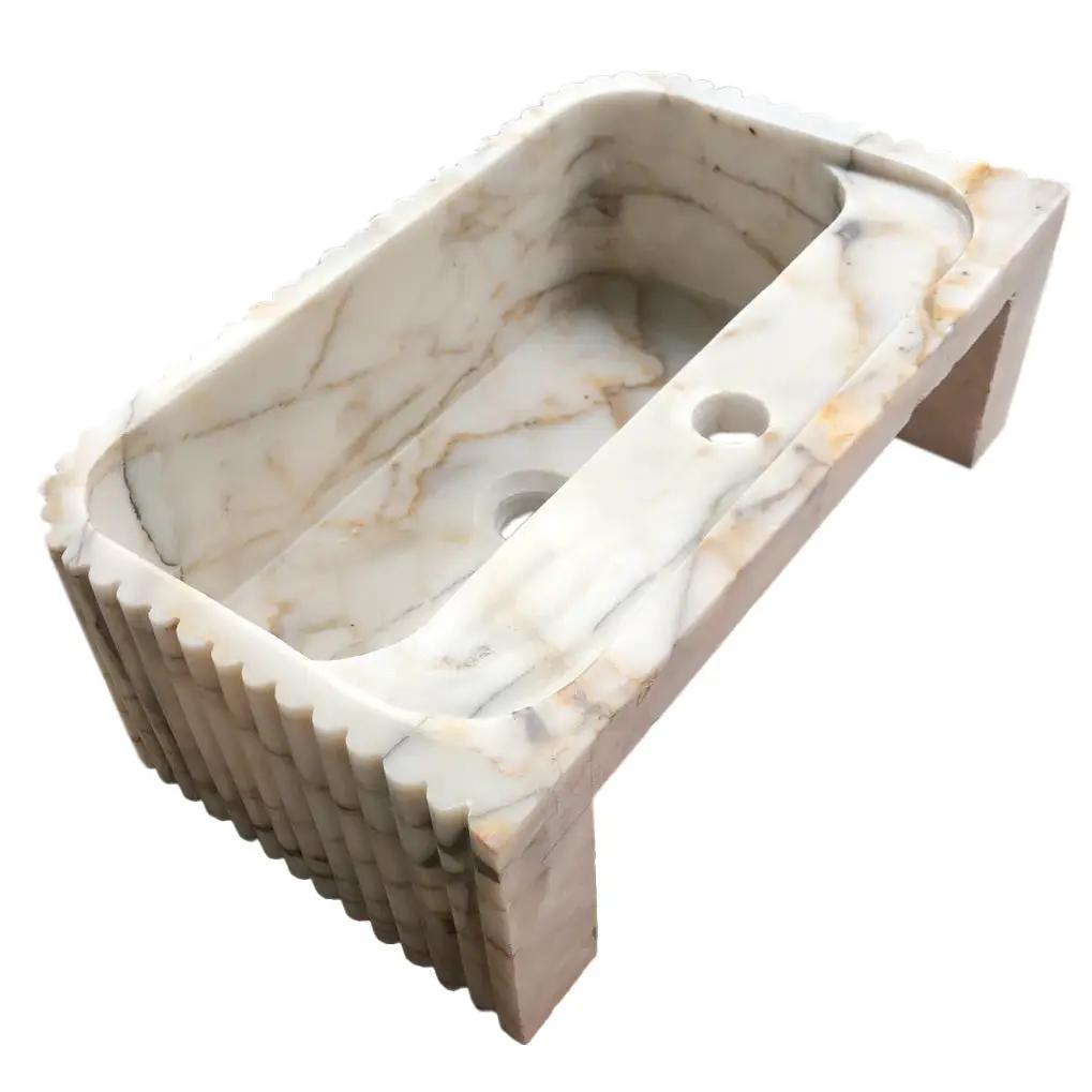 Calacatta Gold White Marble Vanity Sink With Fluted Design